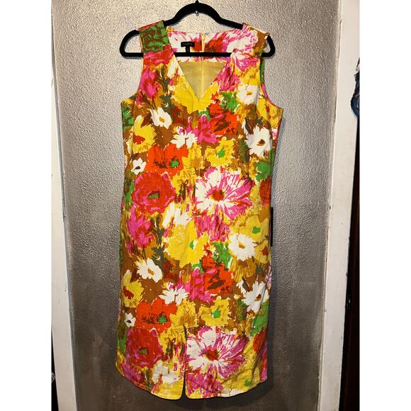 Talbots Professional Office Business Colorful V-neck 100% Cotton Pocket Dress - Picture 1 of 12